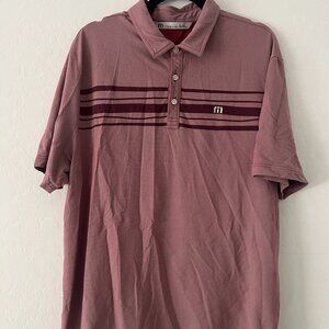 Travis Mathew Mens XL Striped Casual Golf Polo Red Pink Short Sleeve